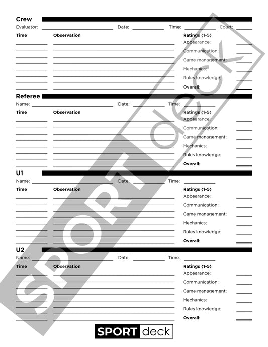 Basketball Referee Printable Evaluation Form - 3-Person Crew